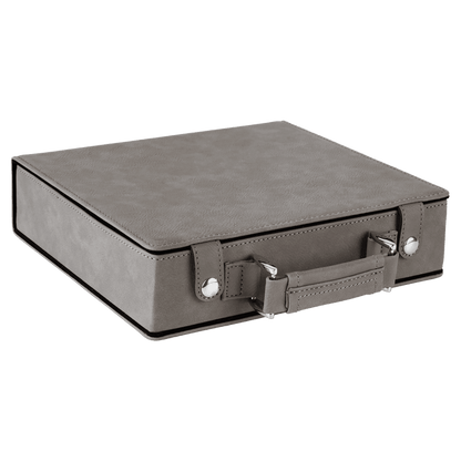 Gray leather poker case on a transparent background