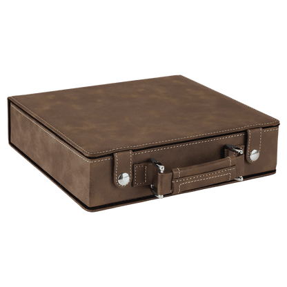 Brown leather poker case on a transparent background