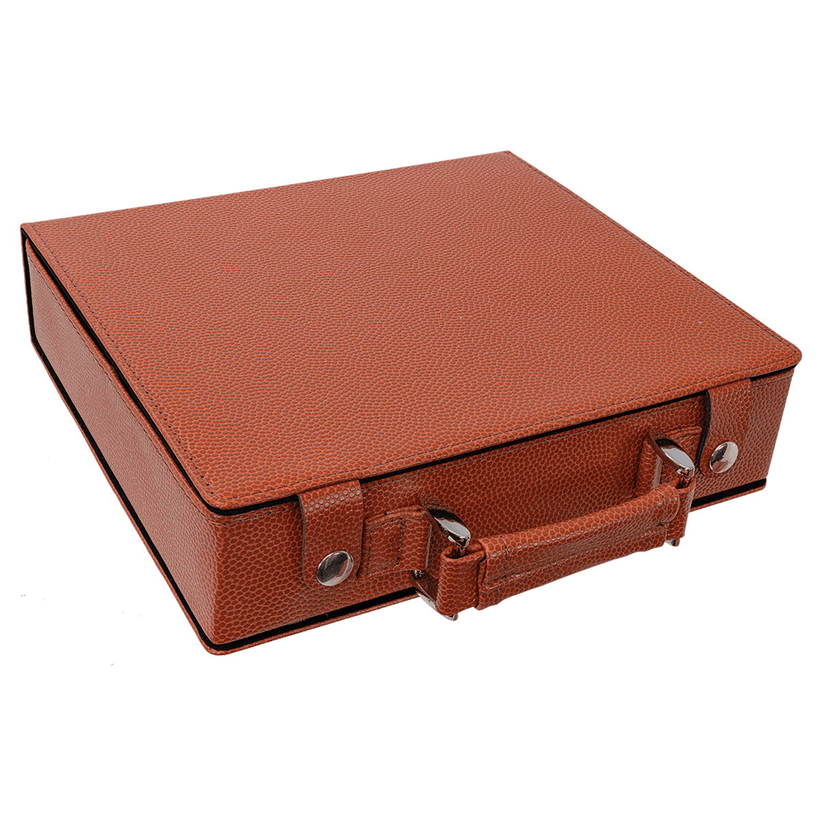 Brown leather poker set with a handle on a transparent background