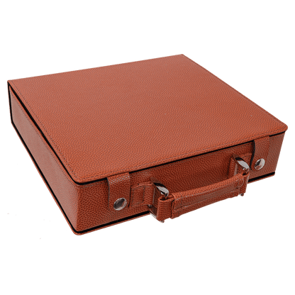 Brown leather poker set with a handle on a transparent background
