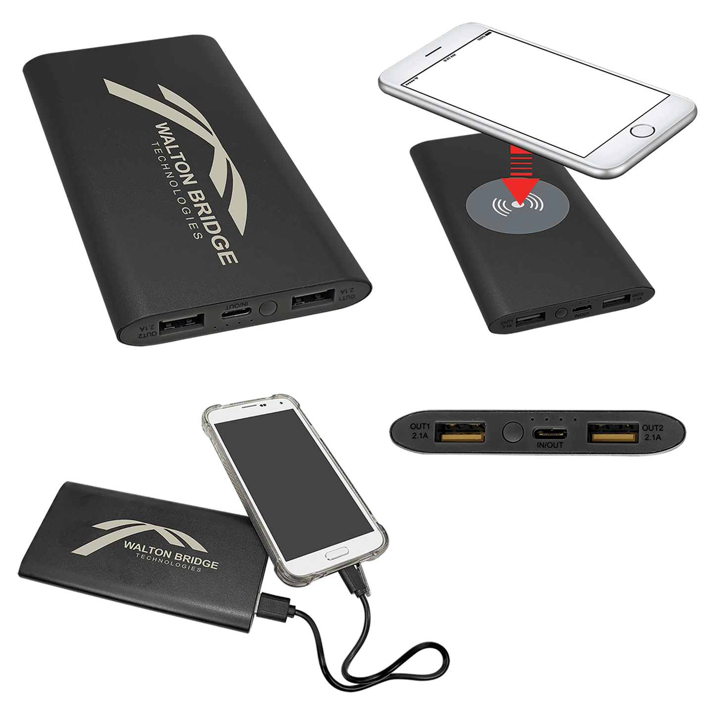 8000MAH Power Bank & Wireless Anodized Aluminum Charger with USB-C Cord