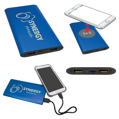 8000MAH Power Bank & Wireless Anodized Aluminum Charger with USB-C Cord JDS