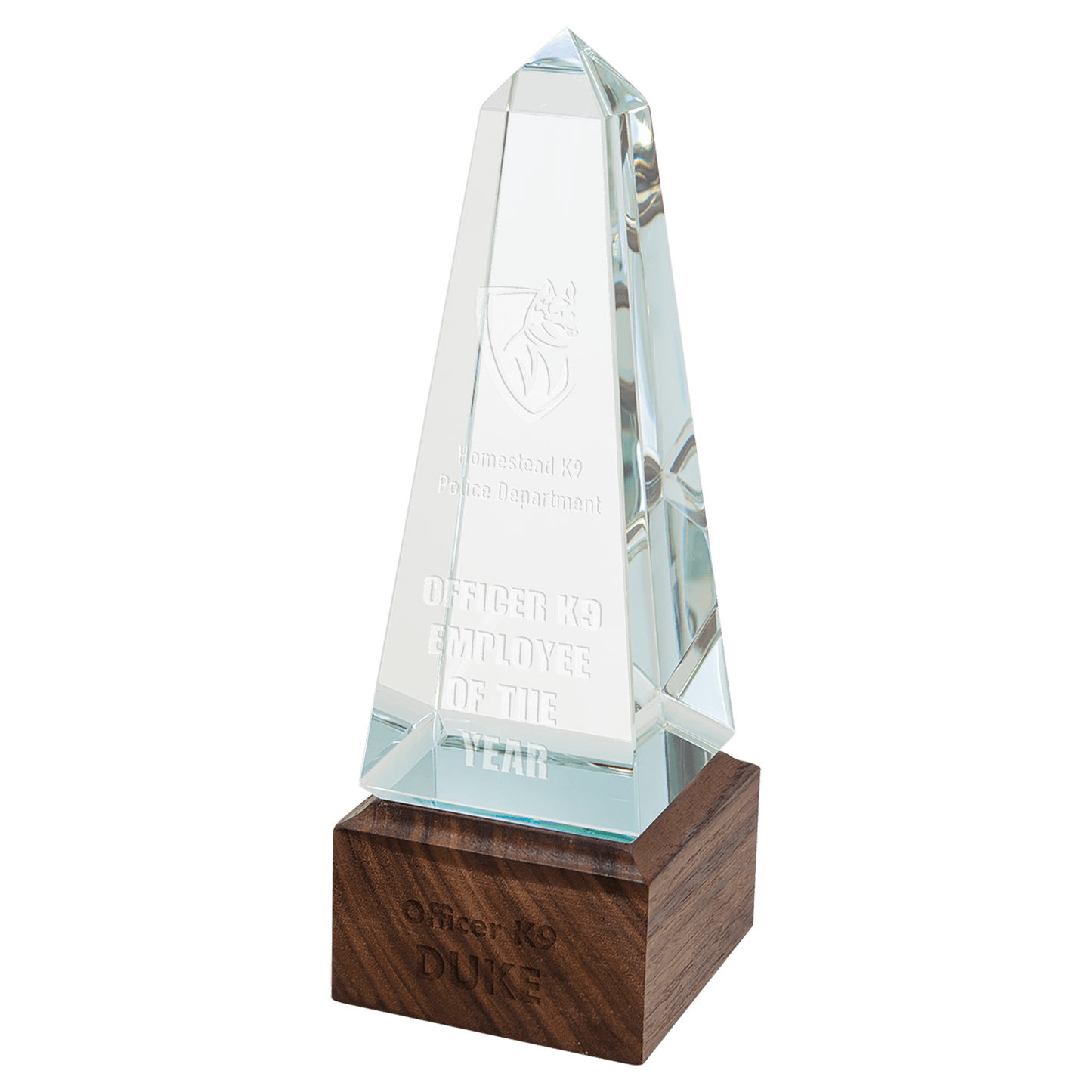9" Obelisk Sierra Glass Award with Walnut Base