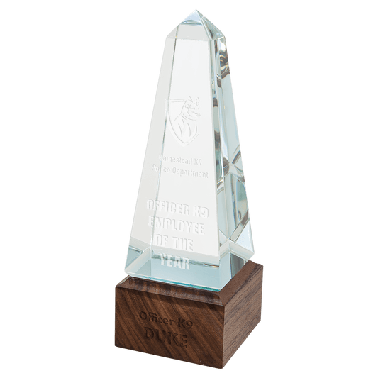 9" Obelisk Sierra Glass Award with Walnut Base
