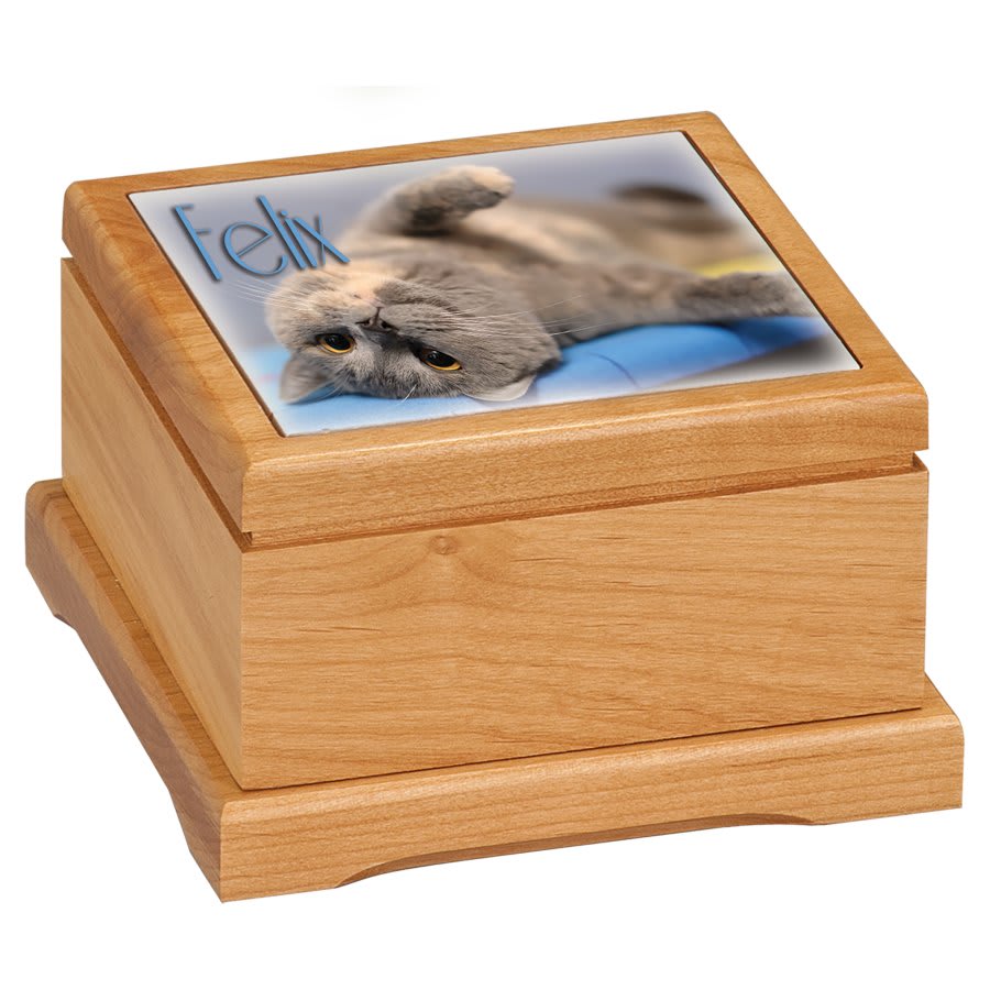 Custom Etched Red Alder Pet Urn
