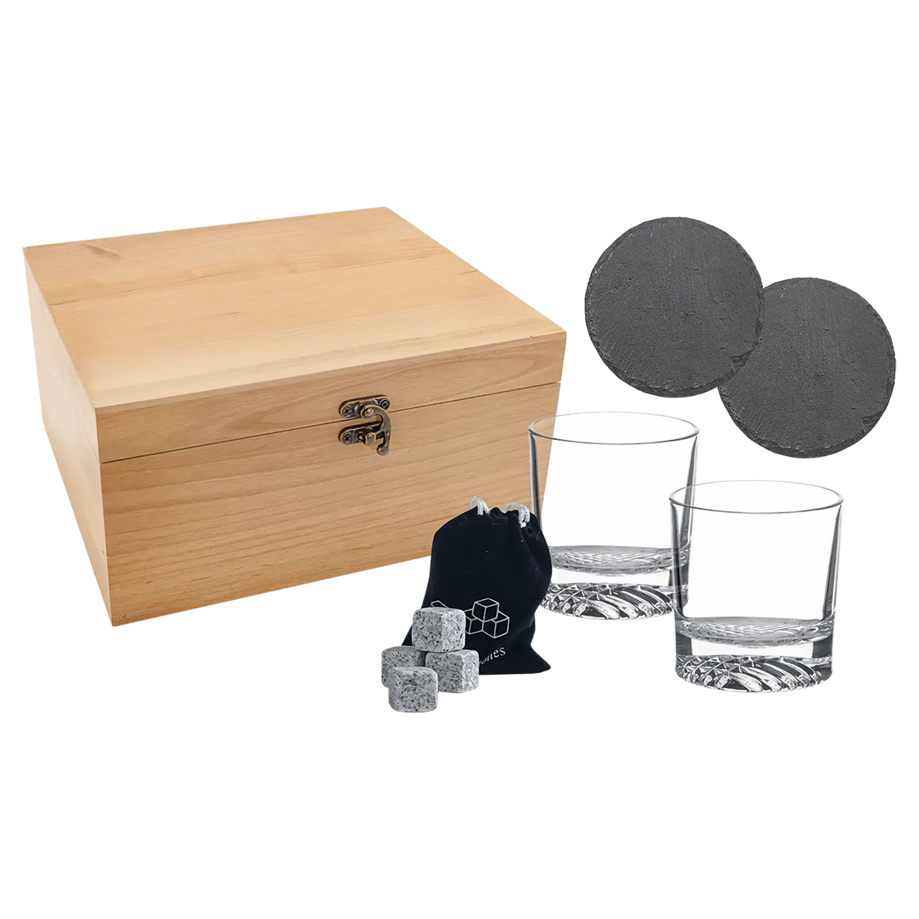Premium Custom Etched Red Alder Whiskey Set with Slate Coasters and Granite Stones Smalltown Connetchin
