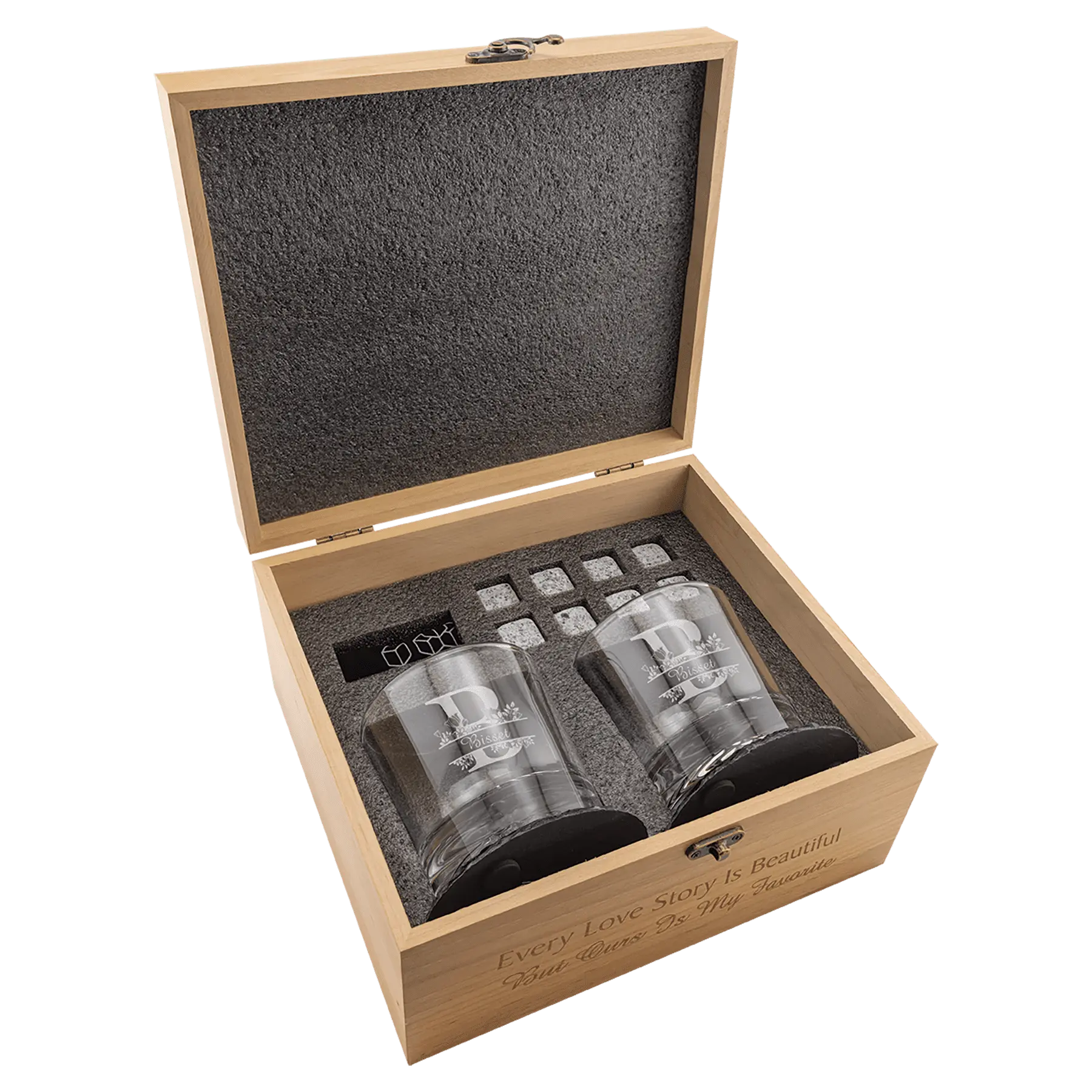 Premium Custom Etched Red Alder Whiskey Set with Slate Coasters and Granite Stones Smalltown Connetchin