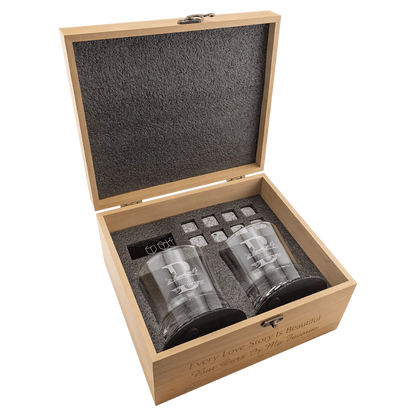 Premium Custom Etched Red Alder Whiskey Set with Slate Coasters and Granite Stones Smalltown Connetchin