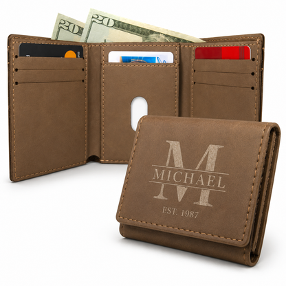 Personalized RFID Trifold Wallet | Engraved Leatherette