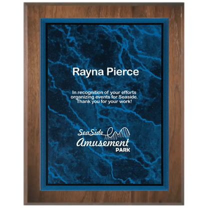 Genuine Walnut 45 Degree Bevel Edge Plaque with Marble Acrylic Plate Smalltown Connetchin