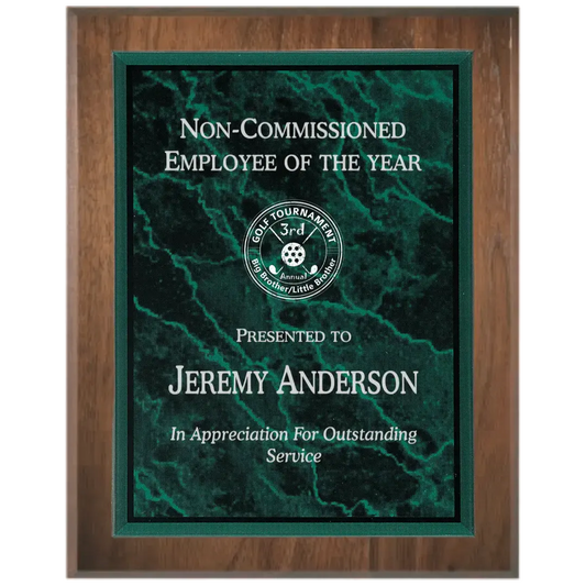 Genuine Walnut 45 Degree Bevel Edge Plaque with Marble Acrylic Plate Smalltown Connetchin