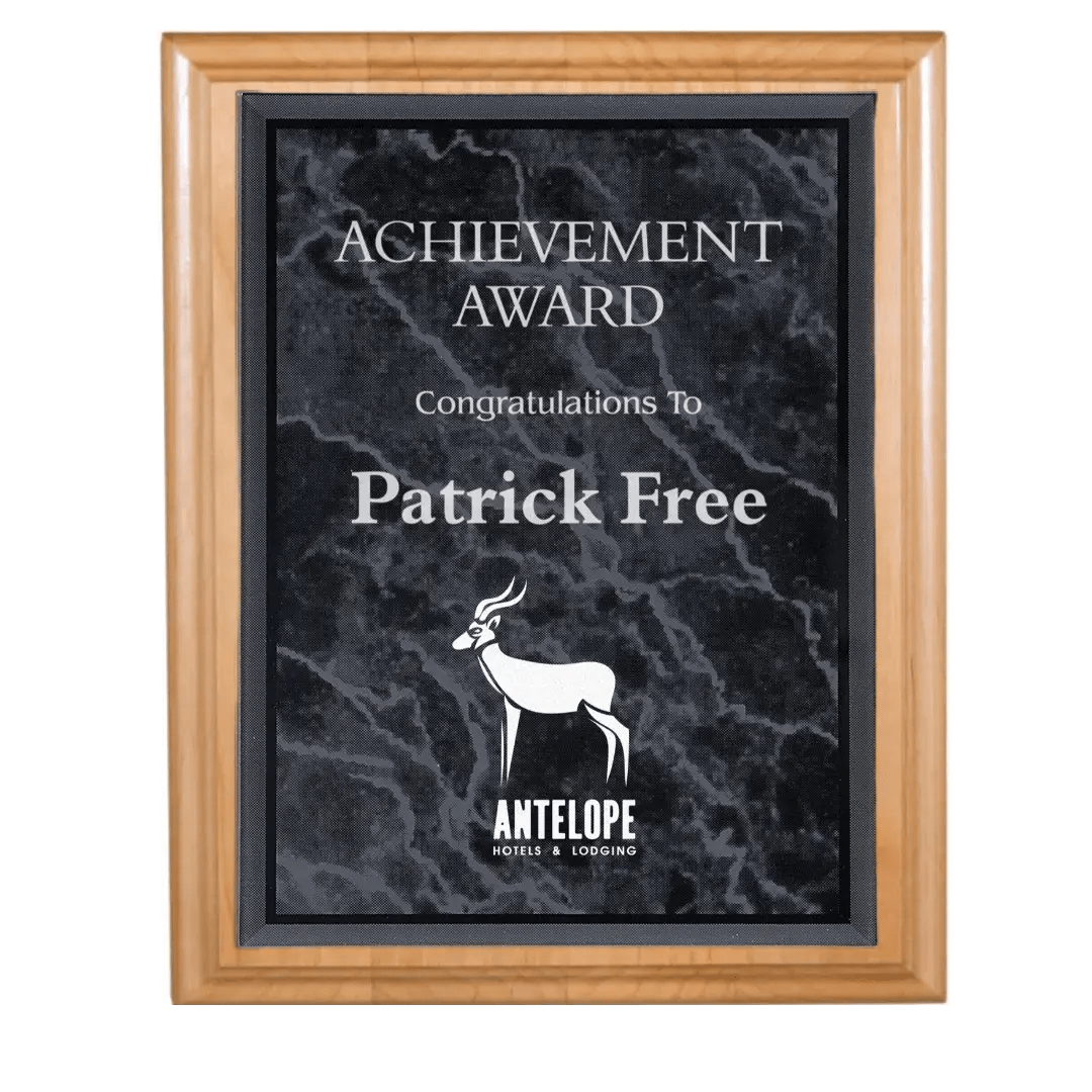 All American Red Alder Personalized Plaque with (Optional) Marble Acrylic Plate - Smalltown Connetchin