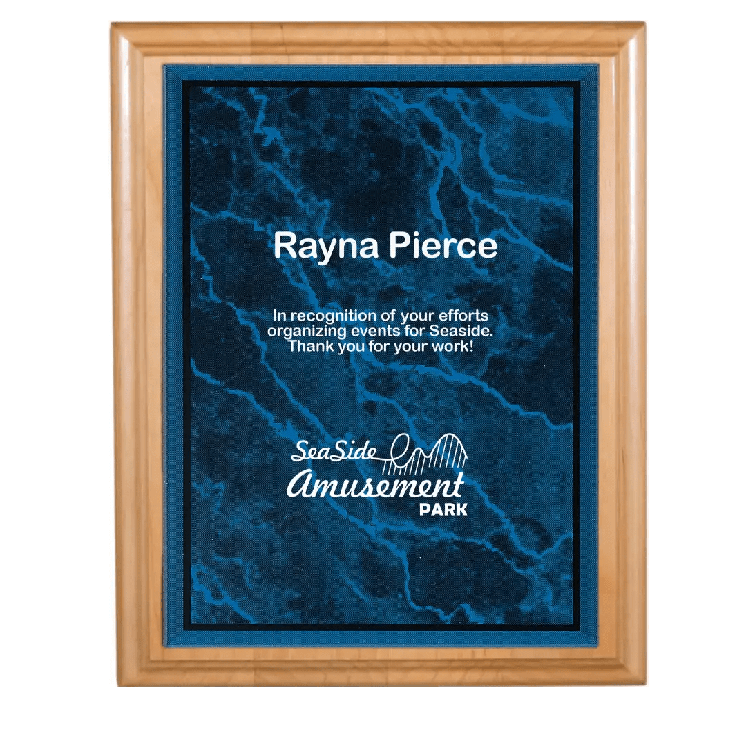 All American Red Alder Personalized Plaque with (Optional) Marble Acrylic Plate - Smalltown Connetchin