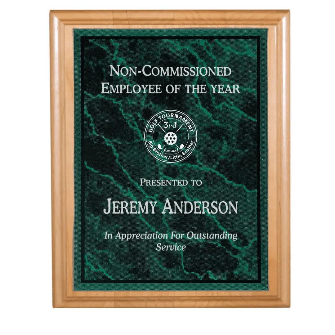 All American Red Alder Personalized Plaque with (Optional) Marble Acrylic Plate - Smalltown Connetchin