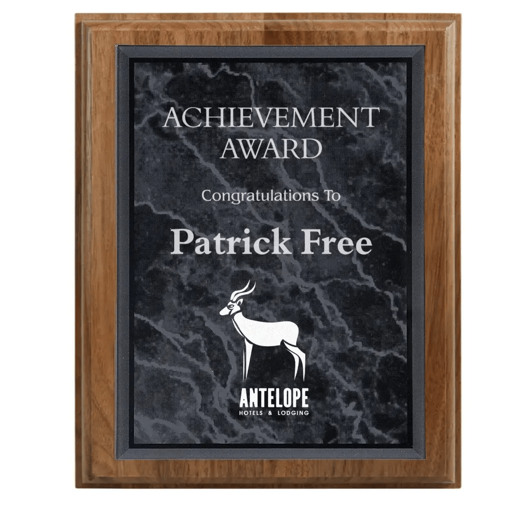 All American Walnut Step - Edge Award Plaque with (Optional) Marble Acrylic Plate - Smalltown Connetchin