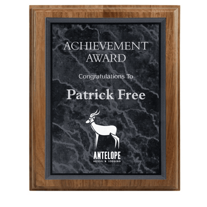 All American Walnut Step - Edge Award Plaque with (Optional) Marble Acrylic Plate - Smalltown Connetchin