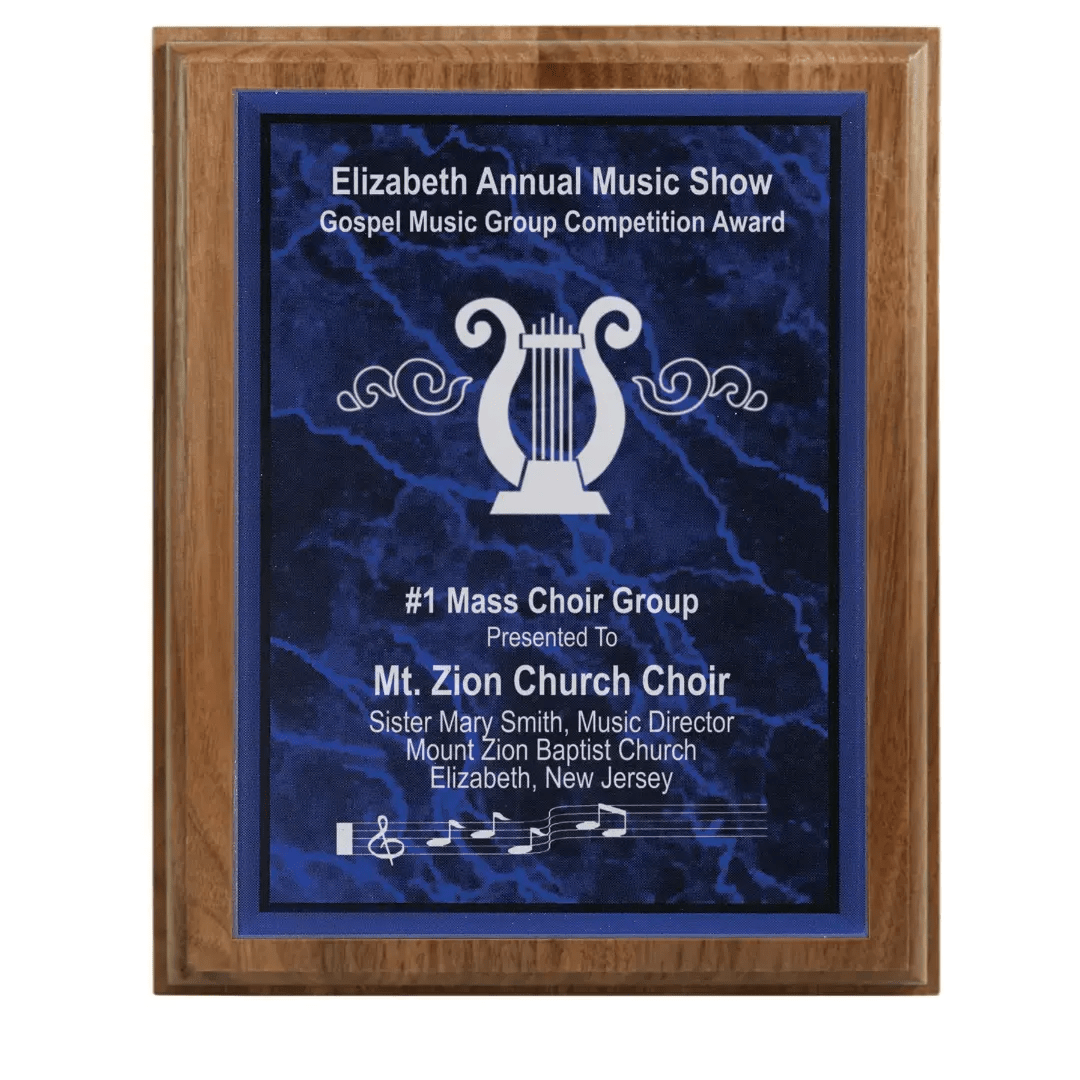All American Walnut Step - Edge Award Plaque with (Optional) Marble Acrylic Plate - Smalltown Connetchin