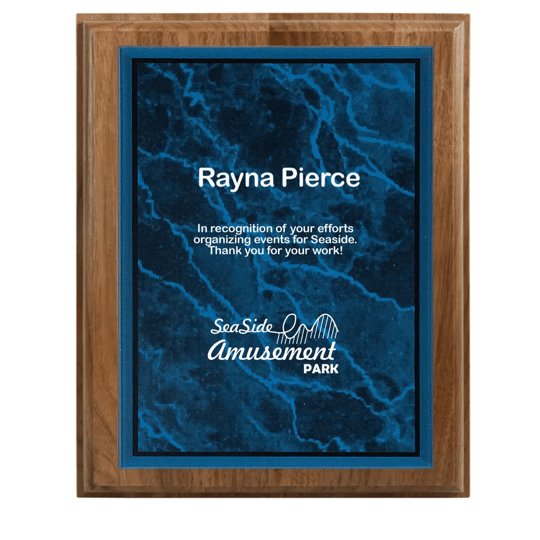 All American Walnut Step - Edge Award Plaque with (Optional) Marble Acrylic Plate - Smalltown Connetchin