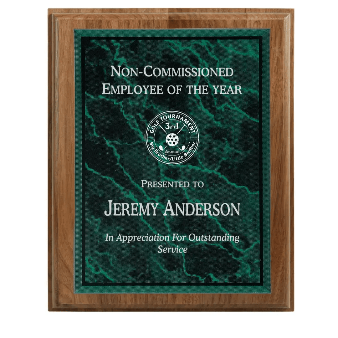 All American Walnut Step - Edge Award Plaque with (Optional) Marble Acrylic Plate - Smalltown Connetchin