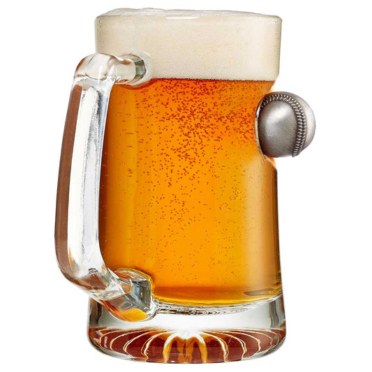 BenShot Baseball 24 oz Beer Mug with embedded solid metal baseball