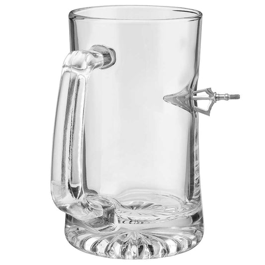 BenShot Broadhead 24 oz Beer Mug with an embedded fixed-blade broadhead