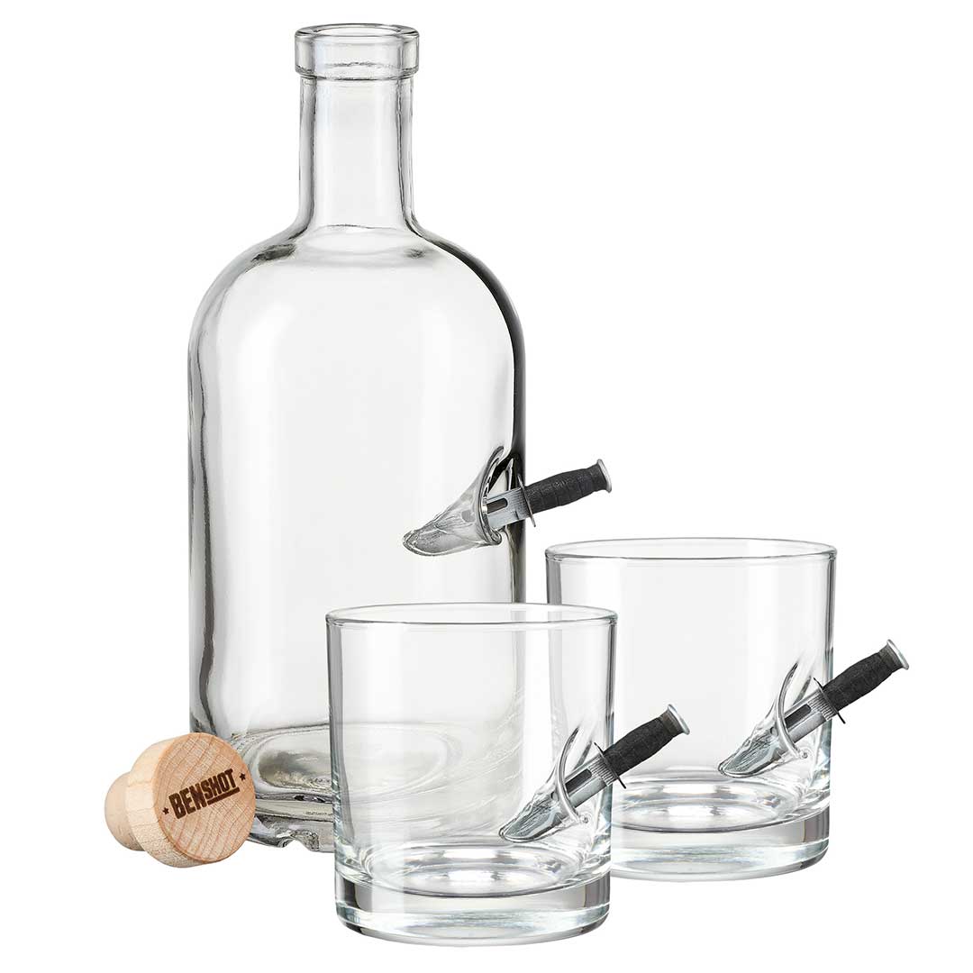 BenShot Combat Knife 750 mL Decanter & Two Rocks Glass Gift Set