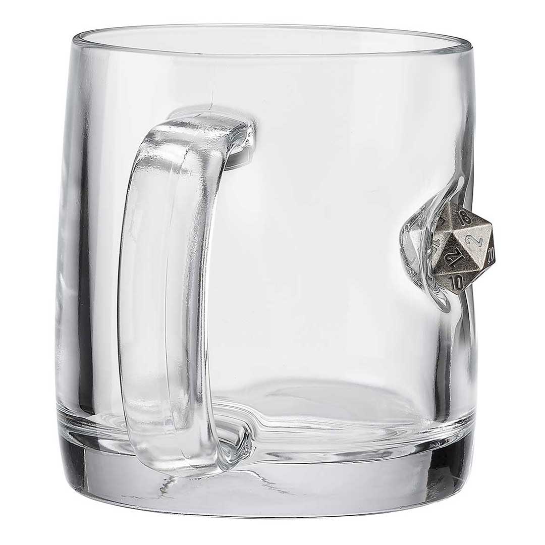 BenShot D20 Dice 13 oz Coffee Mug with an embedded solid metal D20 die