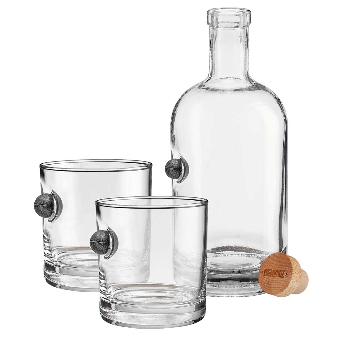BenShot Musket Ball 750 mL Decanter & Two Rocks Glass Gift Set