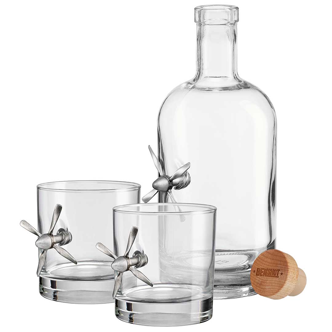 BenShot Aircraft Propeller 750 mL Decanter & Two Rocks Glass Gift Set