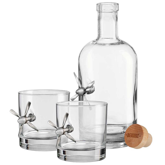 BenShot Aircraft Propeller 750 mL Decanter & Two Rocks Glass Gift Set