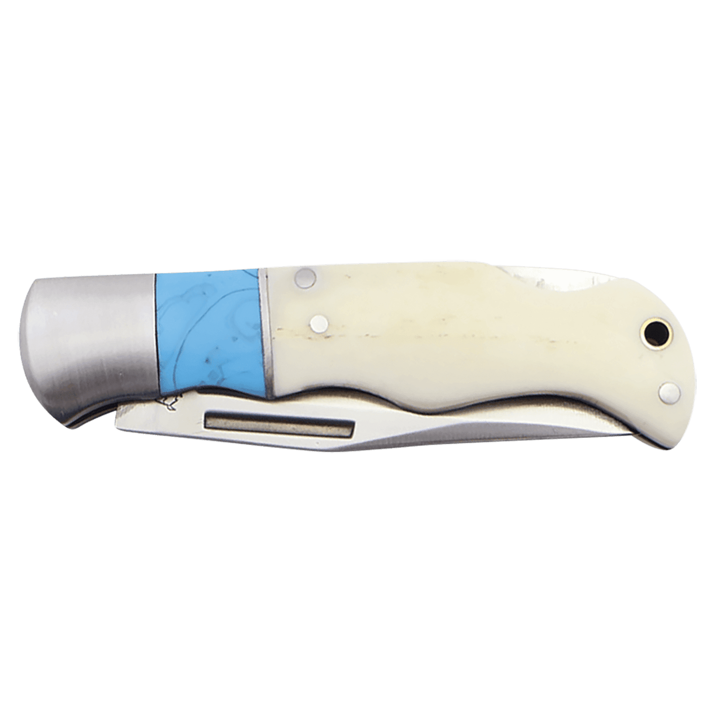 Bison River 3 1/2" Blue/Bone Folding Knife - Smalltown Connetchin