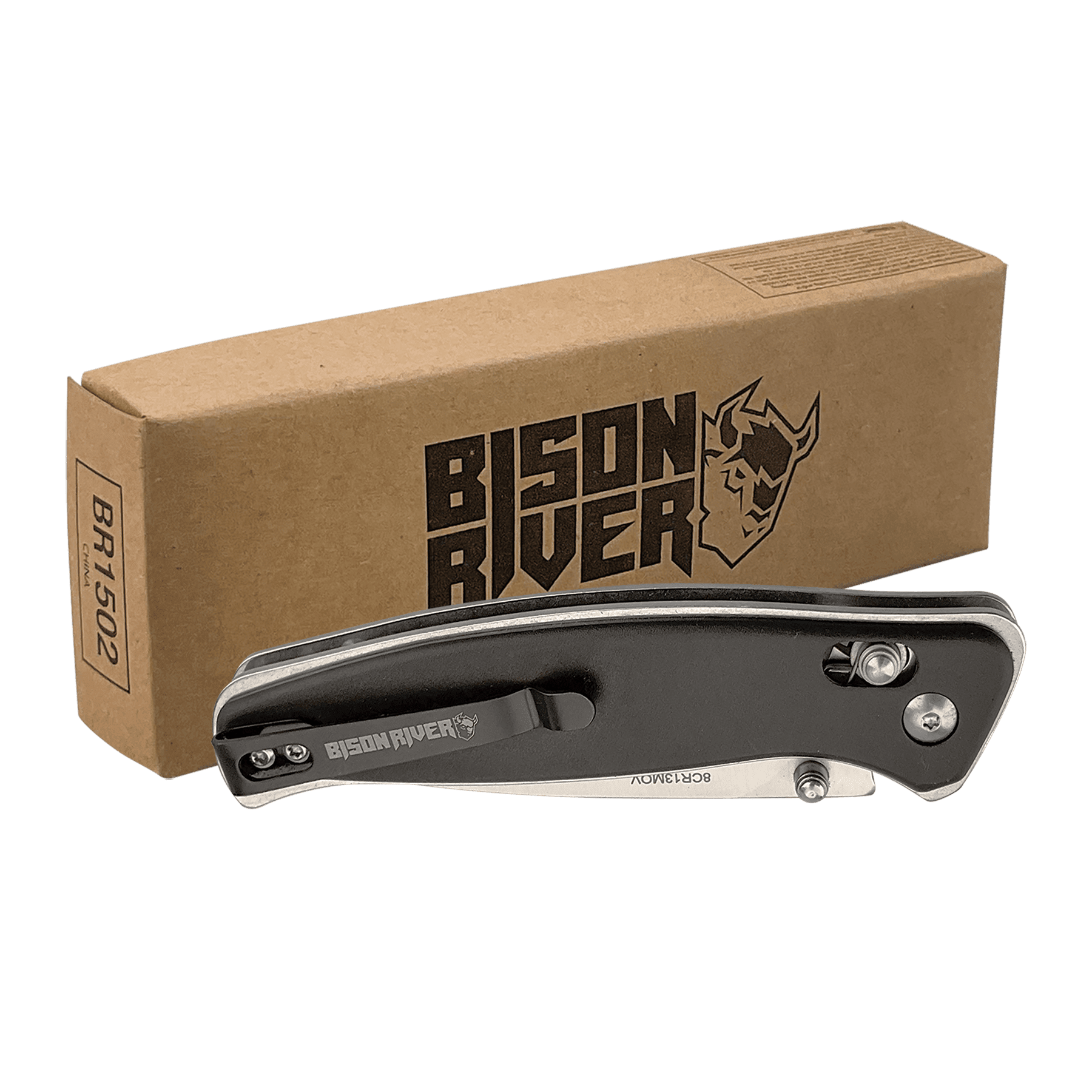 Bison River 4 1/2" Black Button Lock Folding Knife with Clip - Smalltown Connetchin