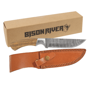 Bison River 9 1/2" Wood Handle Knife with Damascus Steel Blade - Smalltown Connetchin