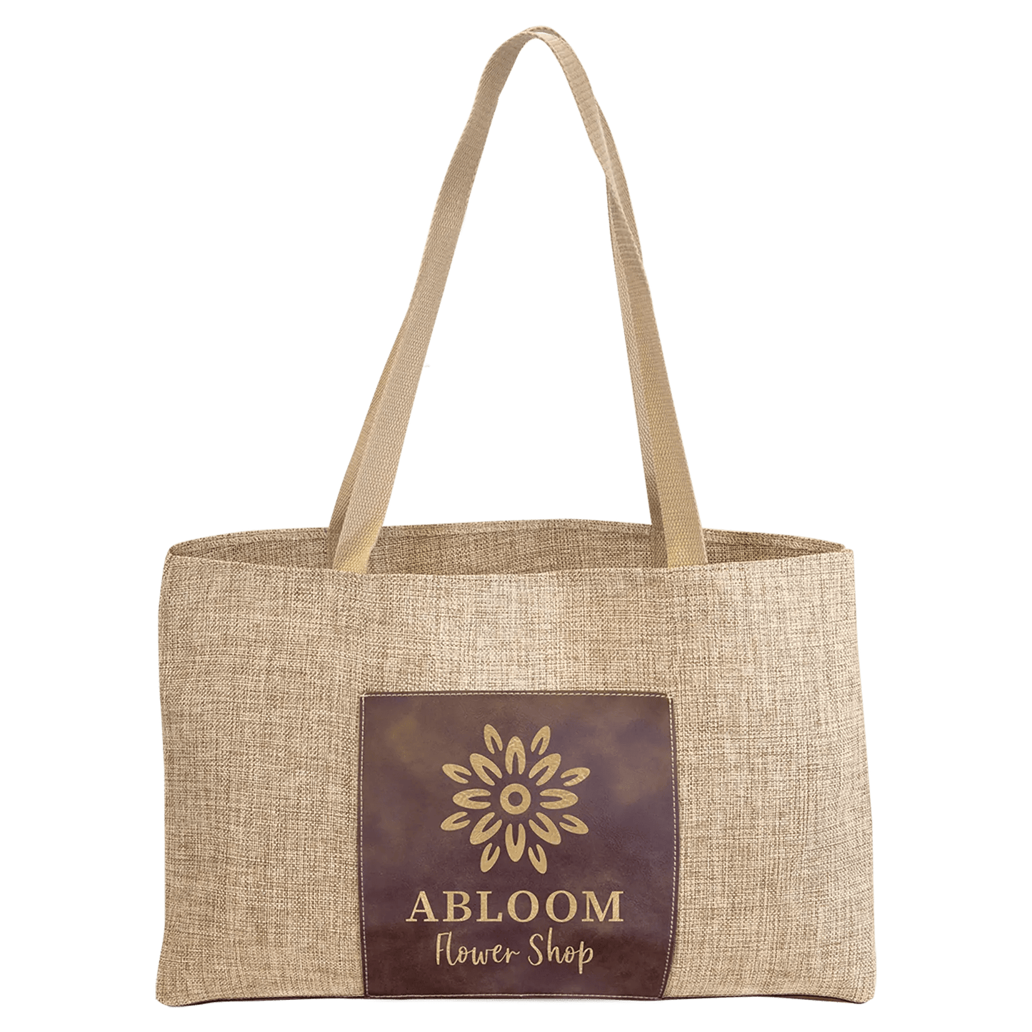Burlap Tote Bag with Customizable 5" - inch Leatherette Gusset - Smalltown Connetchin