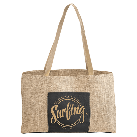 Burlap Tote Bag with Customizable 5" - inch Leatherette Gusset - Smalltown Connetchin
