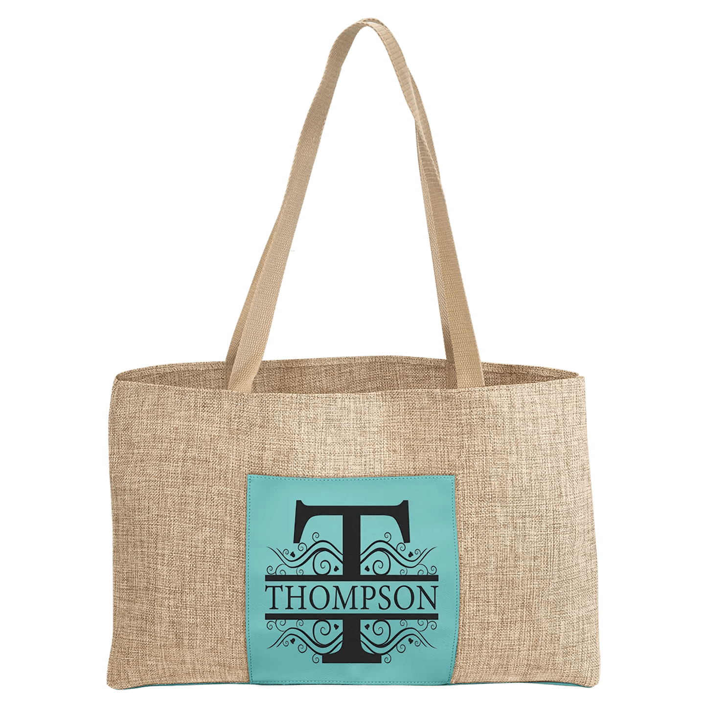 Burlap Tote Bag with Customizable 5" - inch Leatherette Gusset - Smalltown Connetchin