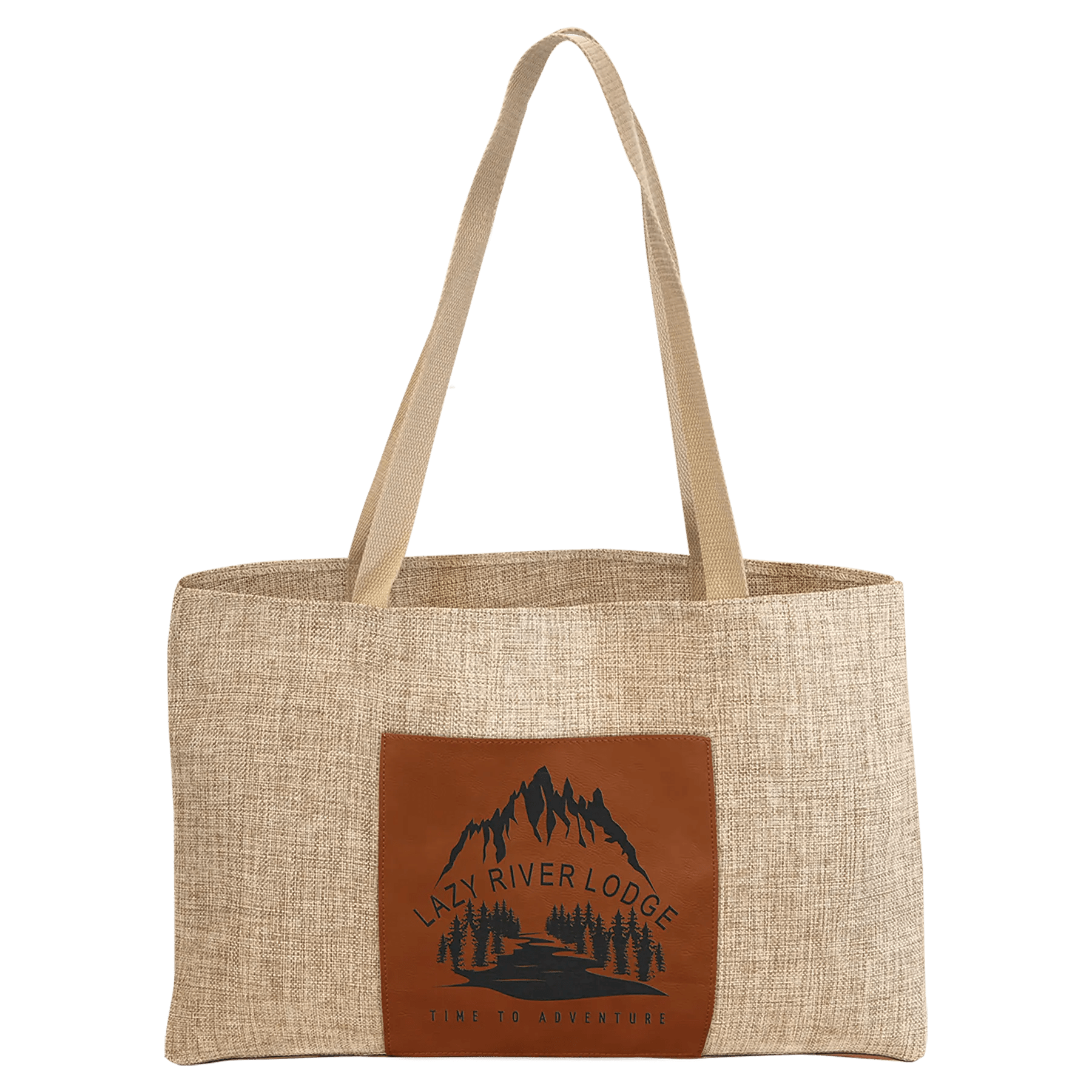Burlap Tote Bag with Customizable 5" - inch Leatherette Gusset - Smalltown Connetchin