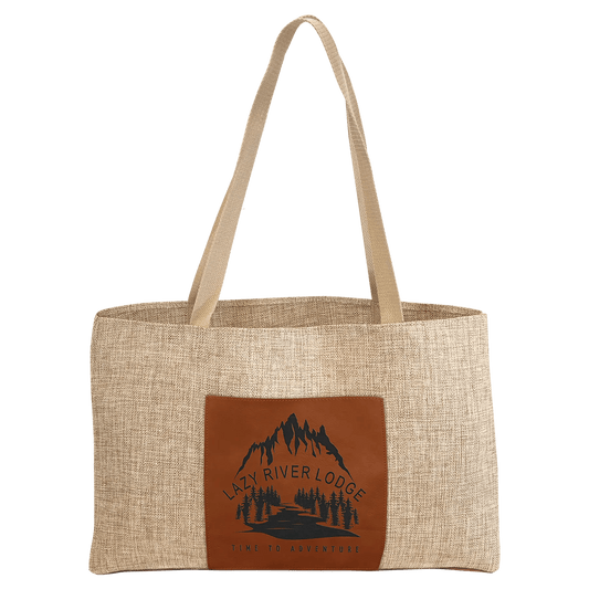 Burlap Tote Bag with Customizable 5" - inch Leatherette Gusset - Smalltown Connetchin
