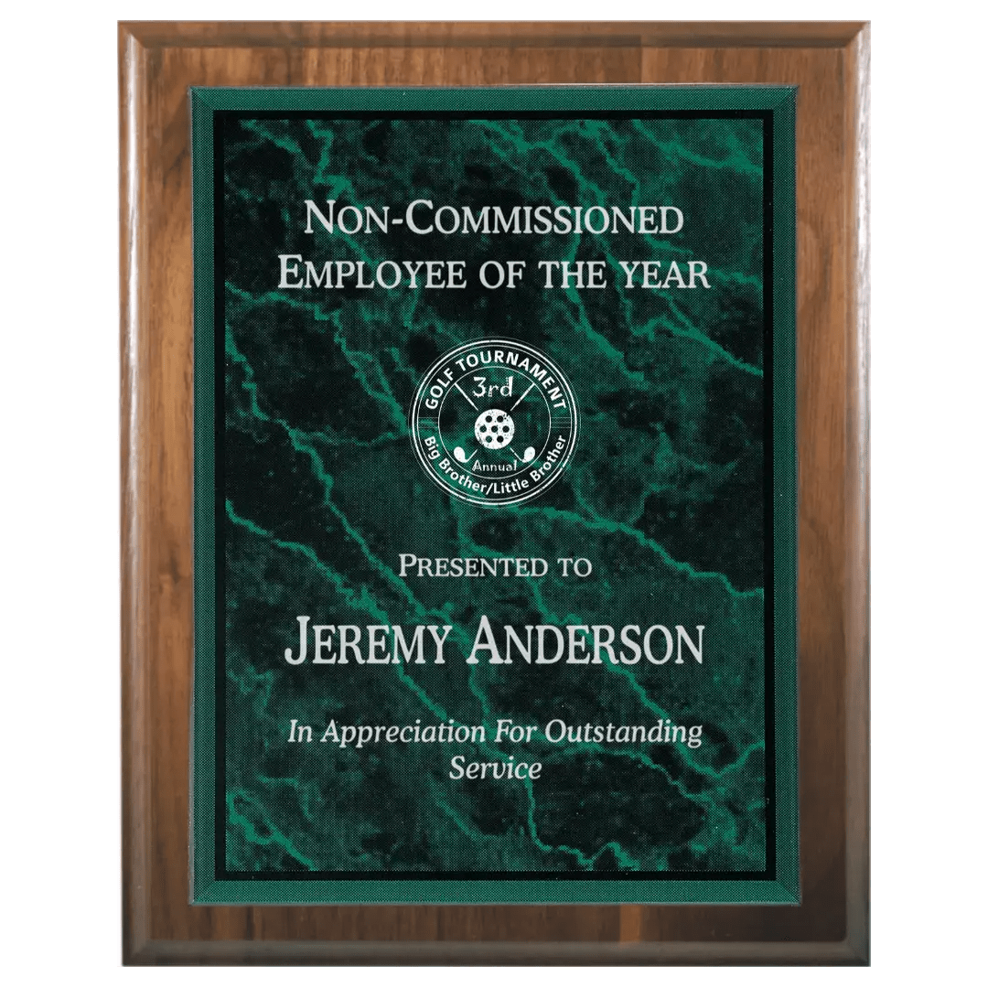 Cove Edge Genuine Walnut Personalized Plaque with (Optional) Marble Acrylic Plate - Smalltown Connetchin