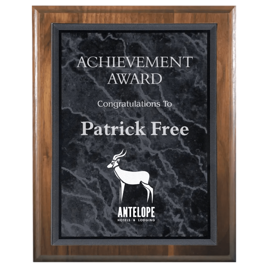 Cove Edge Genuine Walnut Personalized Plaque with (Optional) Marble Acrylic Plate - Smalltown Connetchin