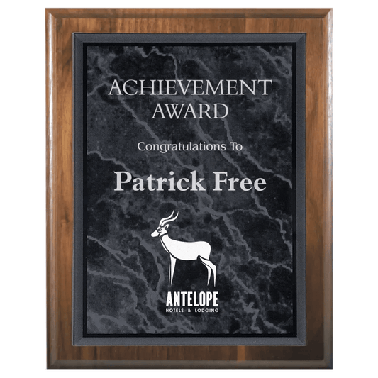 Cove Edge Genuine Walnut Personalized Plaque with (Optional) Marble Acrylic Plate - Smalltown Connetchin