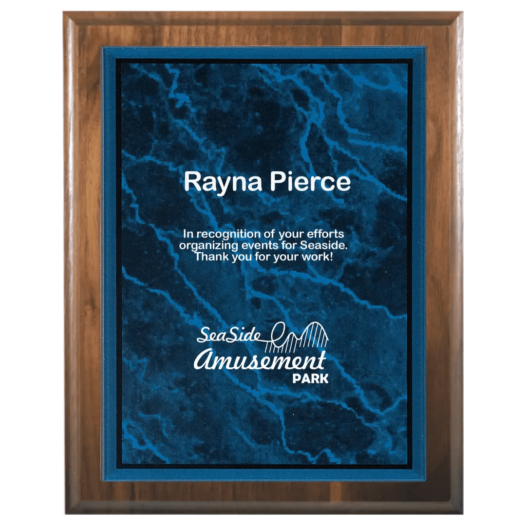 Cove Edge Genuine Walnut Personalized Plaque with (Optional) Marble Acrylic Plate - Smalltown Connetchin