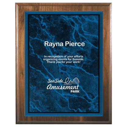 Cove Edge Genuine Walnut Personalized Plaque with (Optional) Marble Acrylic Plate - Smalltown Connetchin