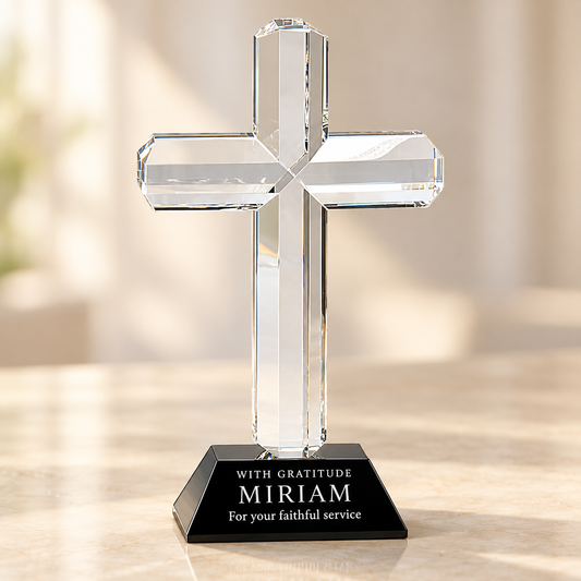 Optic Crystal Cross Award personalized engraving sample