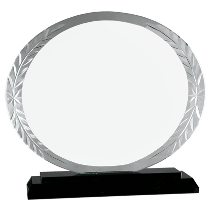 Custom Engraved Glass Award - 7" Oval Accent on Black Base - Smalltown Connetchin