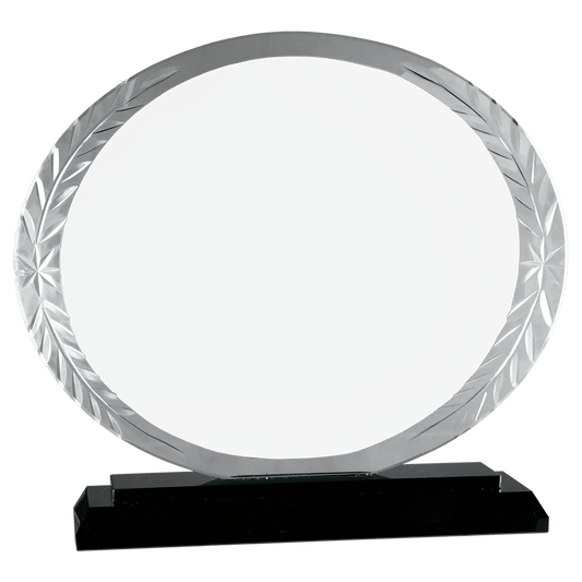 Custom Engraved Glass Award - 7" Oval Accent on Black Base - Smalltown Connetchin