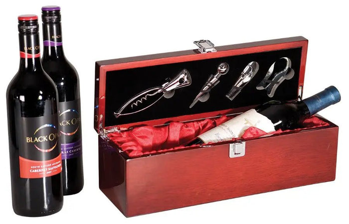 Custom Engraved Wine Case with Tools - Rosewood Piano Finish Single - Smalltown Connetchin