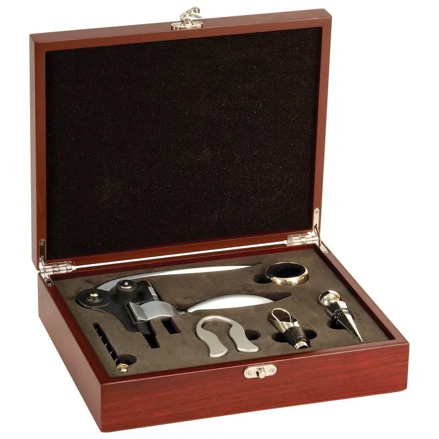 Custom Engraved Wine Gift Set - Rosewood Finish 5 - Piece - Smalltown Connetchin
