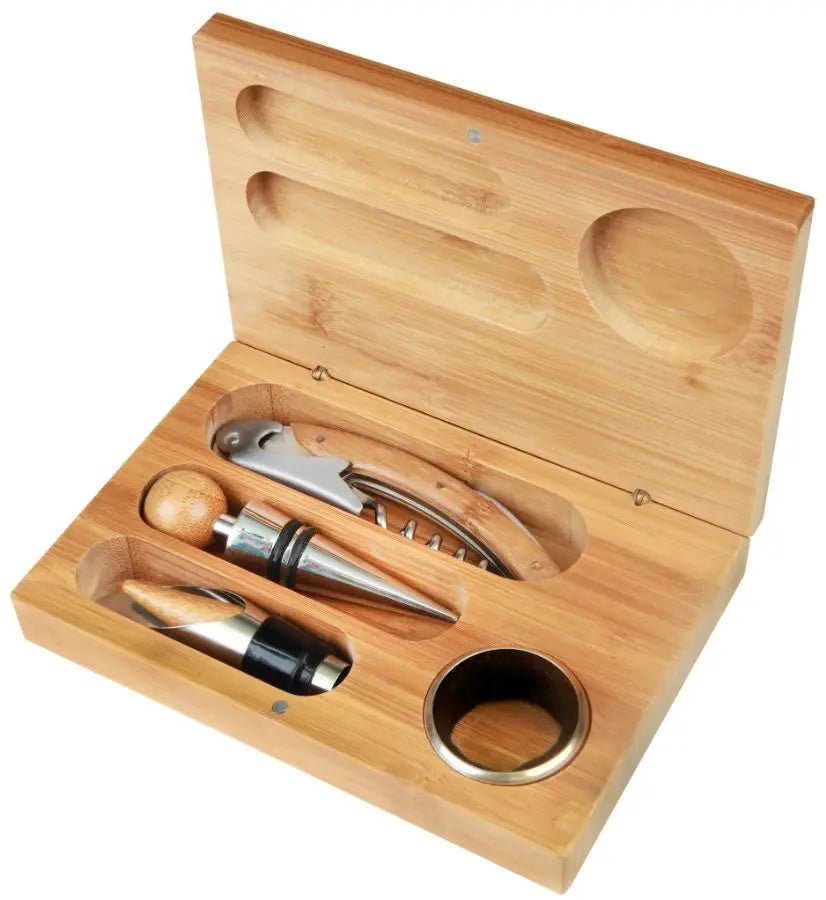 Custom Engraved Wine Tool Set Bamboo (4 - Piece) - Smalltown Connetchin
