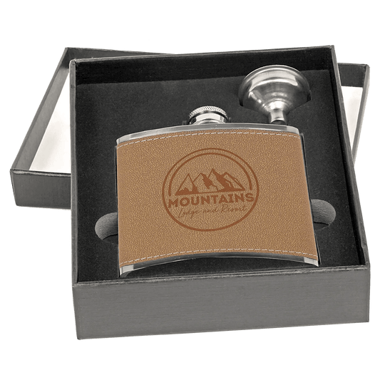 Custom Flask Set (2pc) Laser Etched Leather - Smalltown Connetchin